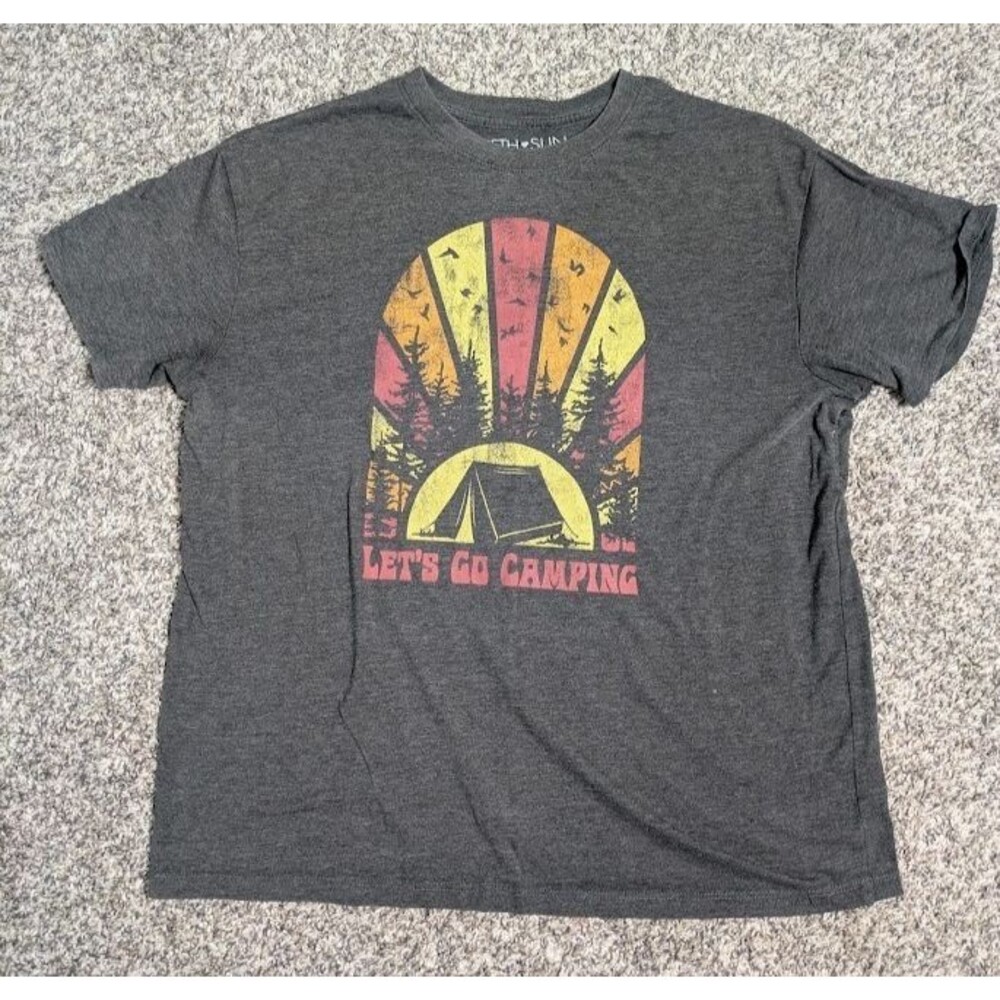 Let’s Go Camping Fifth Sun Women's Large Thin And Soft Shirt Gray Short Sleeve